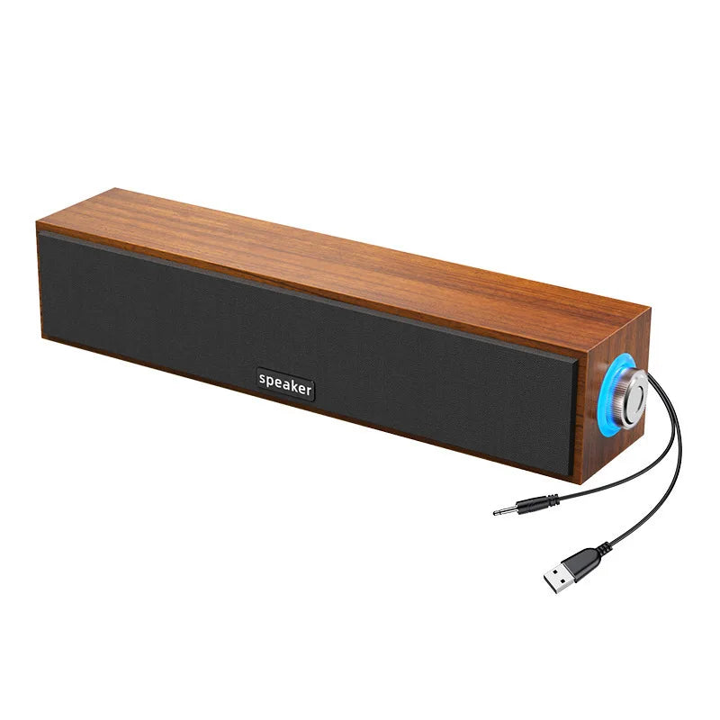 Long Strip USB Wired & Bluetooth Wooden Dual Speakers – Small Desktop Sound Bar with Heavy Bass