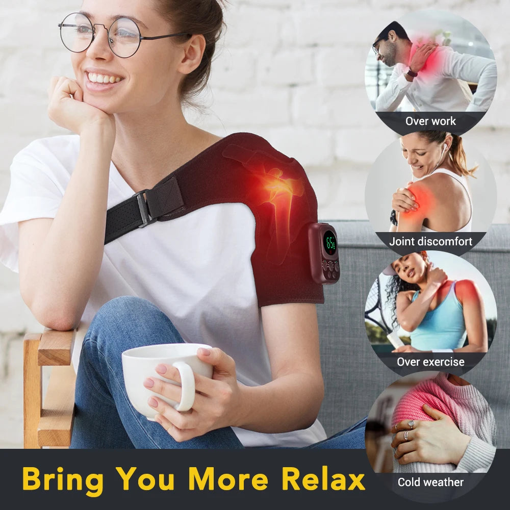 Wireless Shoulder Heating Pad With Massage 6 Temperature Levels App Control 5000mAh Battery AMH02