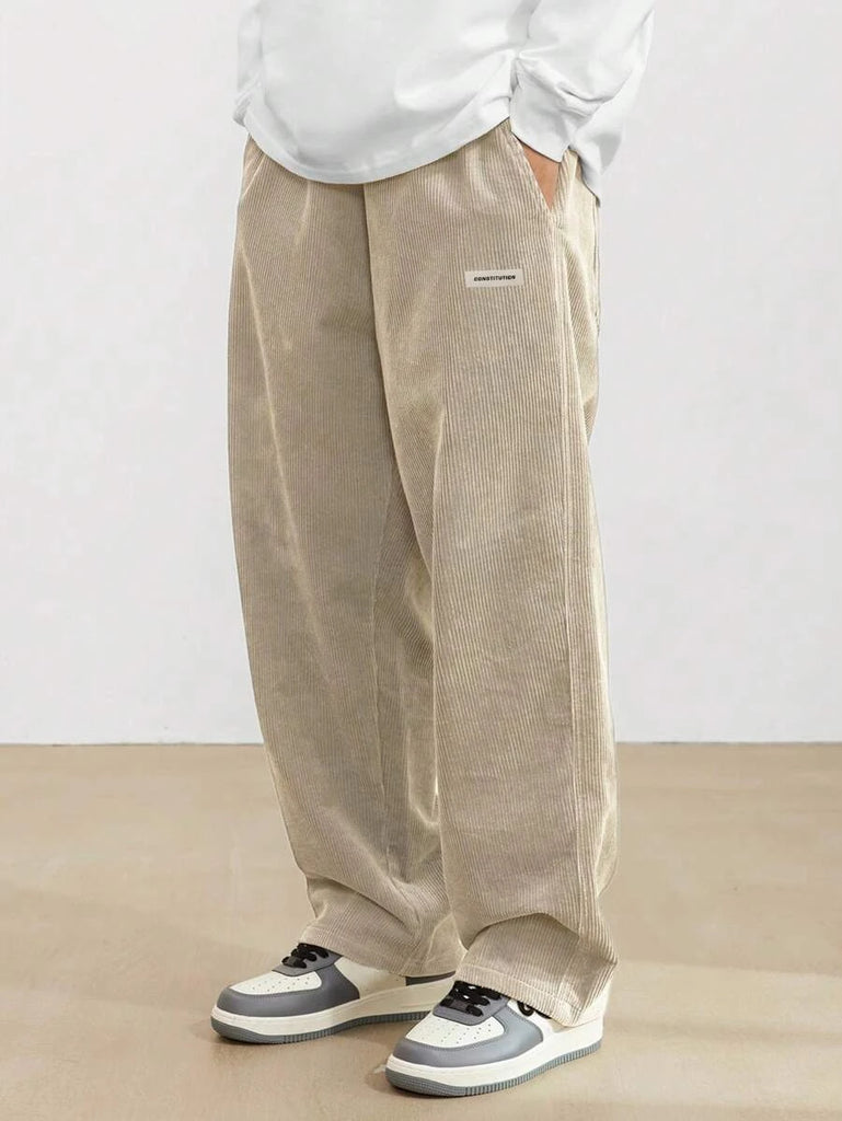 Autumn Men’s Corduroy Casual Pants – Loose Fit Straight Leg Streetwear with Elastic Waist