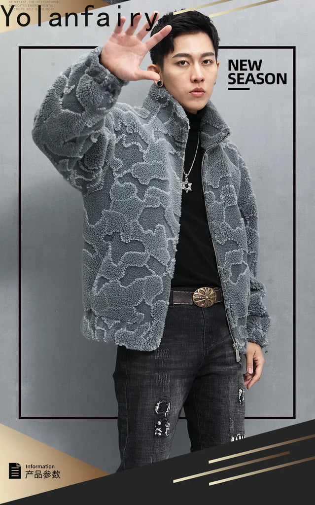Nature Wool Men’s Real Fur Shearling Coat – Winter Leather Jacket, Loose Fit, Short Style