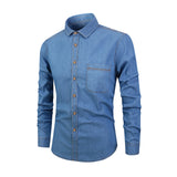 Men’s Autumn Cotton-Blend Denim Shirt – Casual Long Sleeve Button-Up with Single Pocket thumbnail 1