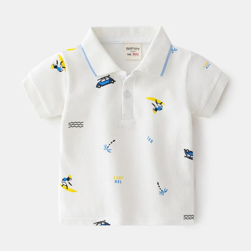 Fashion Kids Boys Polo Shirt – Luxury Stand Collar Summer Tee, Soft Breathable Cotton