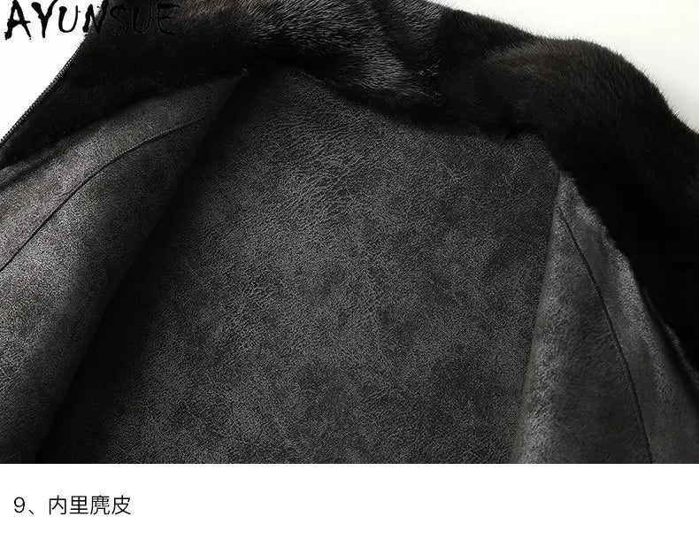Men’s Winter Sheep Shearing Wool Jacket with Mink Fur Collar – Mid-Length Casual Coat