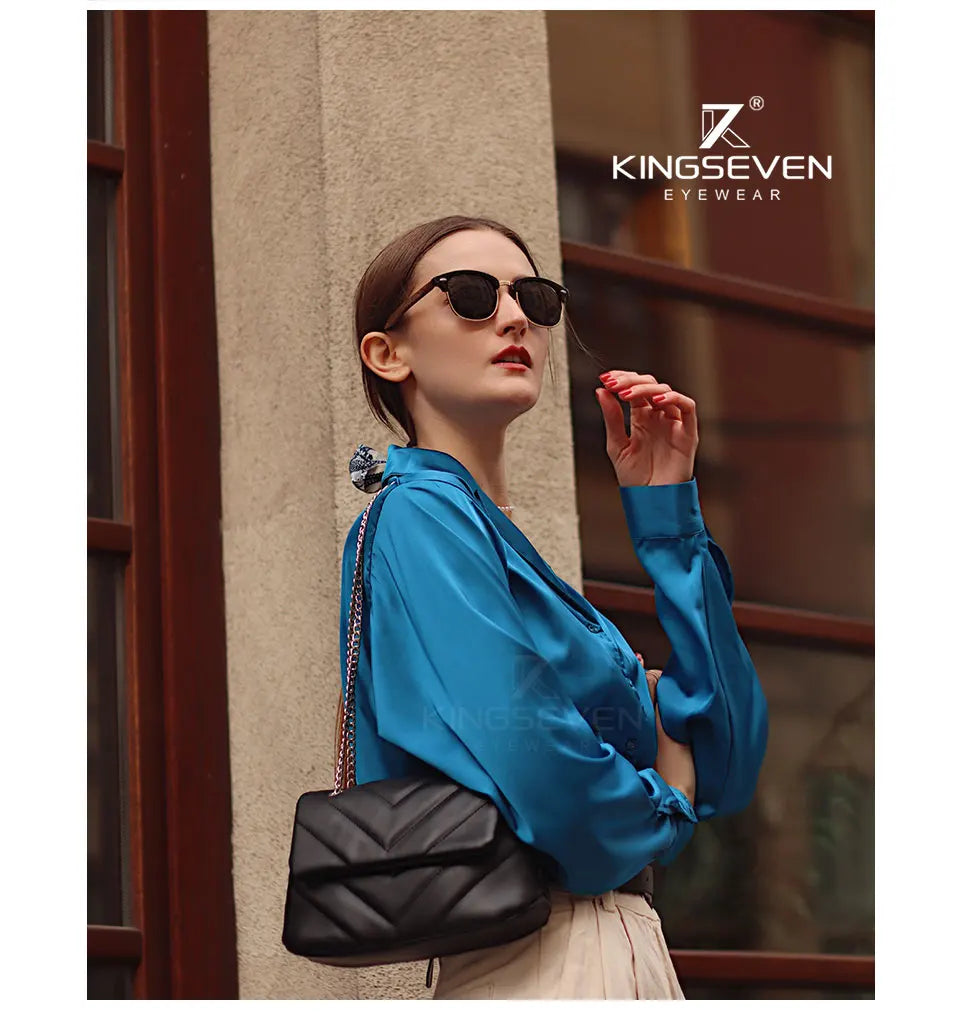 KINGSEVEN Handmade Black Walnut Wooden Polarized UV400 Sunglasses Semi-Rimless Retro Eyewear
