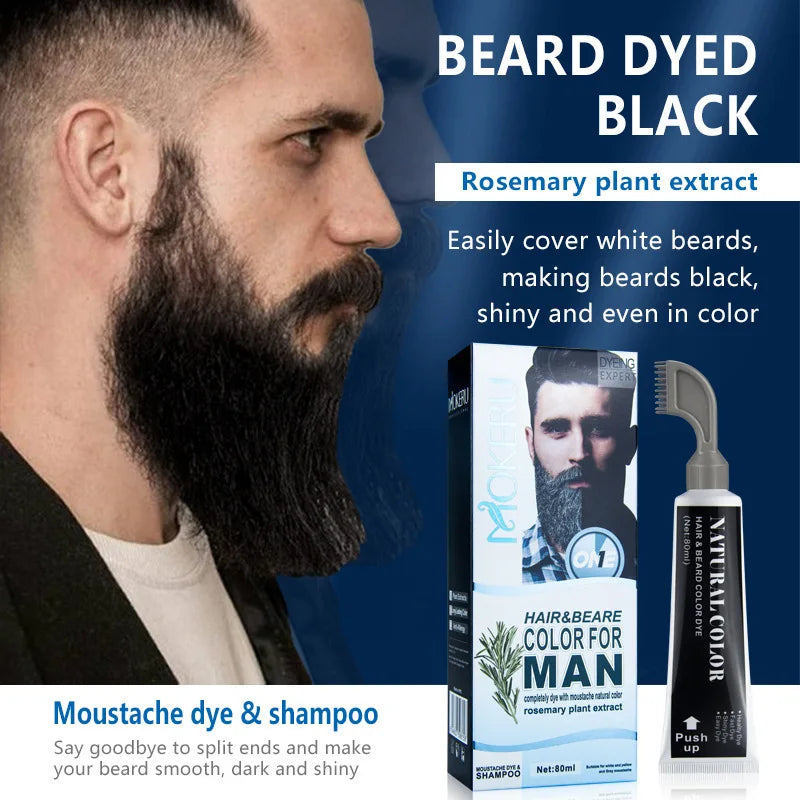 2 Minutes Black Beard Dye Cream with Comb 80ml – Natural Plant-Based Instant Beard & Hair Dye