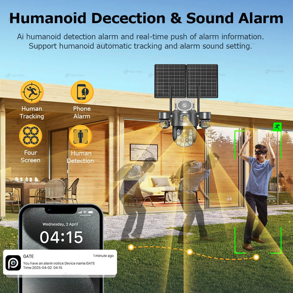 20MP 4-Lens Solar 4G Outdoor Security Camera with 60X Optical Zoom & Auto Tracking
