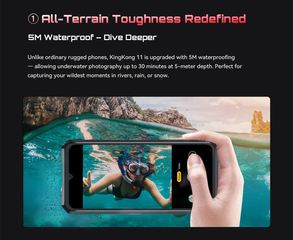 Cubot KingKong 11 Rugged 5G Smartphone, 10200mAh Battery, Dimensity 7025, 32GB RAM, 256GB ROM, 108MP Triple Camera, 6.72" FHD+ 120Hz Display, Android 15