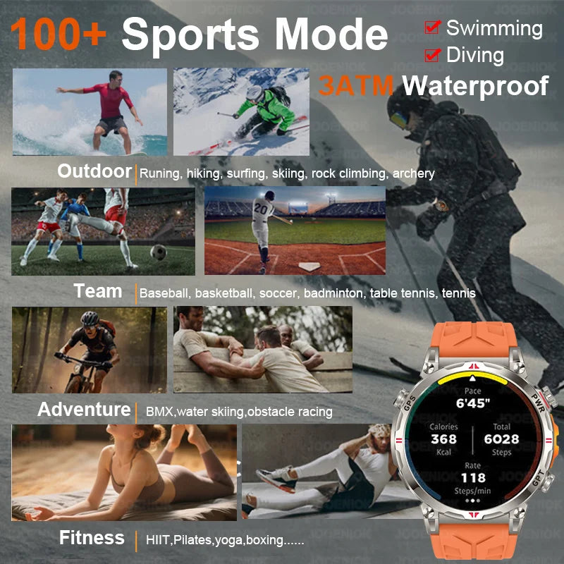 Outdoor Sports Smartwatch for Men – GPS, 1.56-inch AMOLED, 5ATM Waterproof, 650mAh Battery, Compass & HD Call