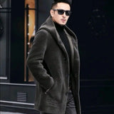Men’s Winter Casual Thick Fleece Hooded Waterproof Jacket with Real Fur Wool Coat thumbnail 2