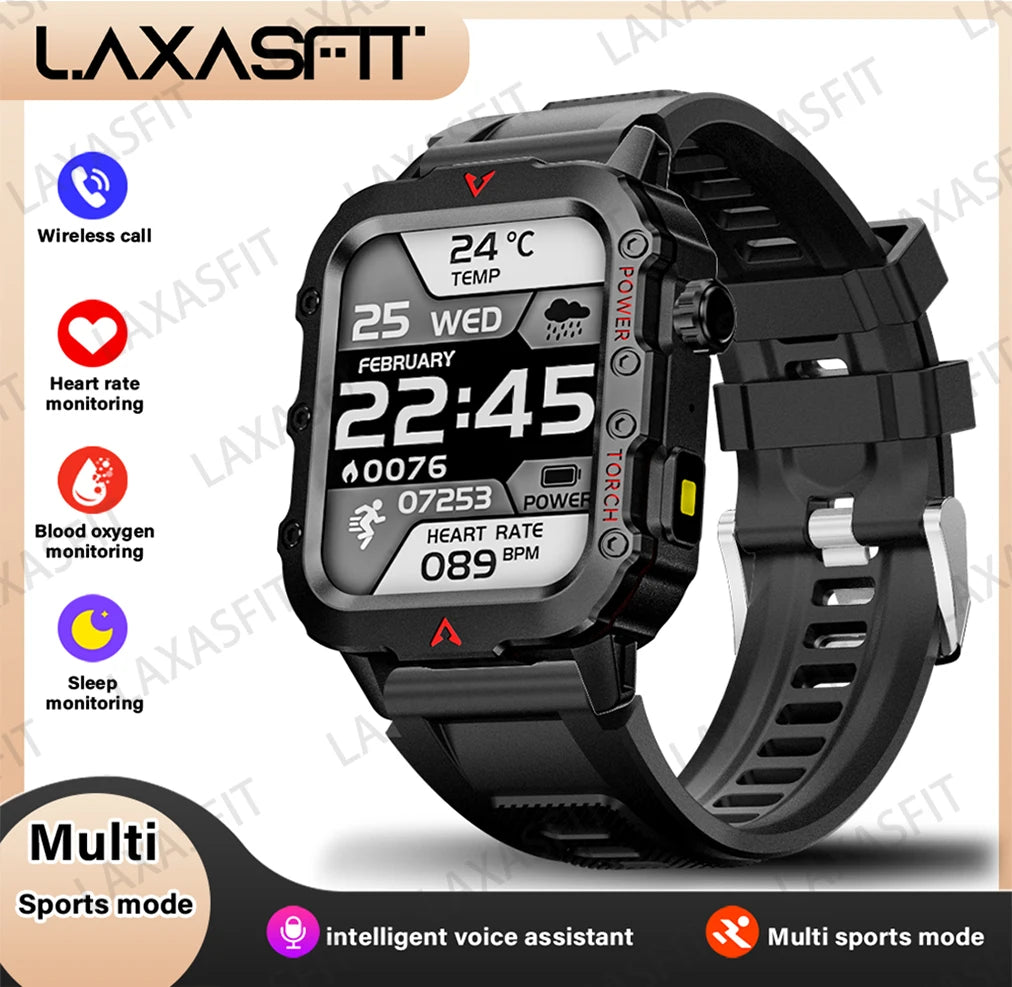 LAXASFIT Q11 Men’s Smart Watch with LED Flashlight, Fitness & Health Monitoring