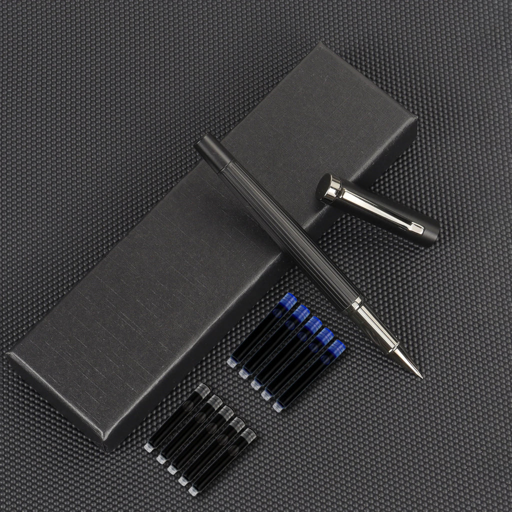 Luxury Flowing Curve Metal Fountain Pen Medium Nib Writing & Calligraphy Set Gift Box