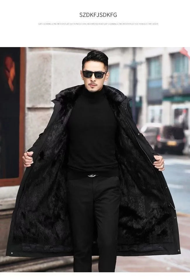 Men’s Detachable Fur One-Piece Winter Coat – Thick Faux Mink Fur Lined