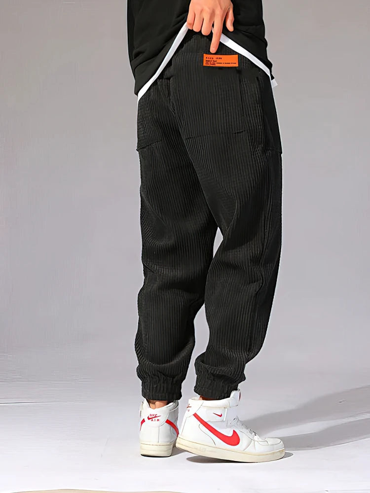 Men’s Corduroy Jogger Pants – Tech Fleece Harem Sweatpants, Casual High Street Trousers