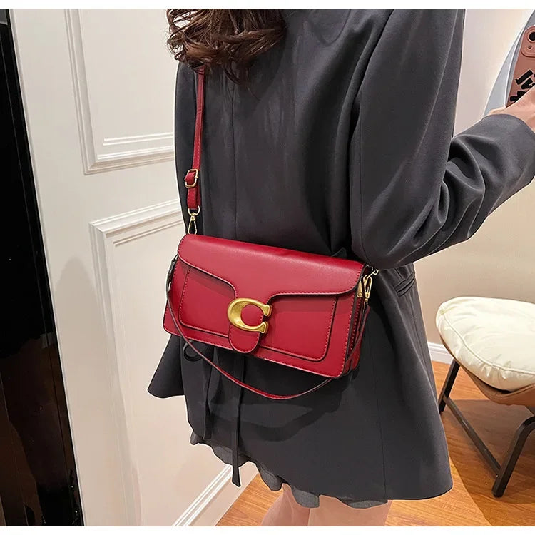 Women’s High-End Pure Color Square Shoulder Bag – Multi-Layer Minimalist Commuter Handbag