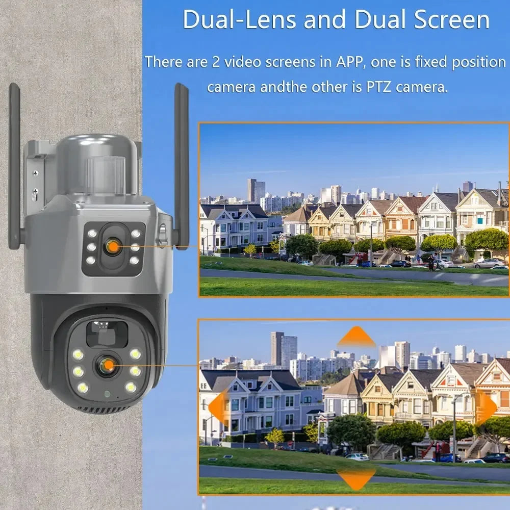 100% Wire-Free Solar PTZ Dual Lens 12.5" LCD Monitor 10CH WiFi NVR 8MP 4K Wireless Home Security Camera System
