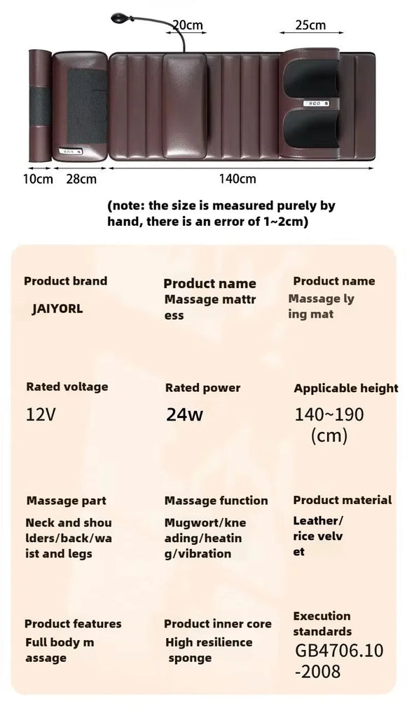 Electric Full Body Massage Mattress with Heating and Hand Control – Neck, Shoulder, Waist, Back & Leg Airbag Kneading Vibration Cushion
