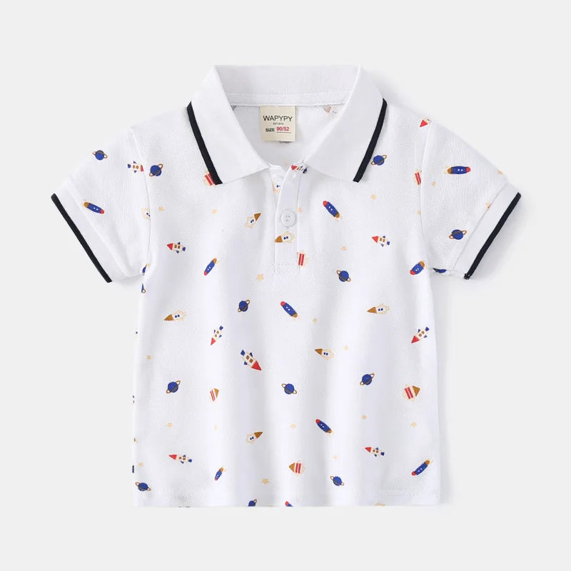Fashion Kids Boys Polo Shirt – Luxury Stand Collar Summer Tee, Soft Breathable Cotton