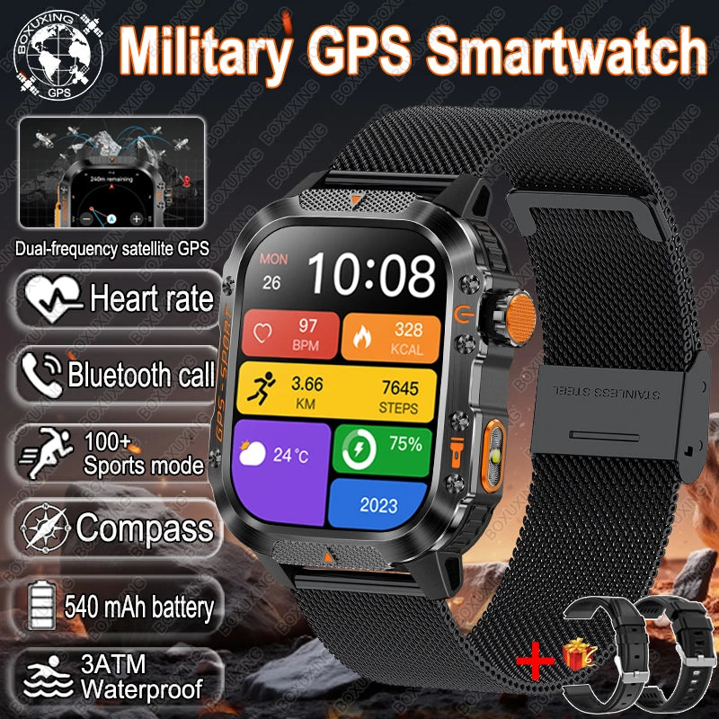 Military-Grade GPS Smartwatch for Men – 2.01” AMOLED, Bluetooth Calling, 3ATM Waterproof, 100+ Sports, 540mAh Battery