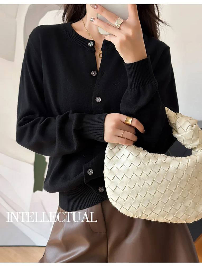 100% Cotton Women’s O-Neck Solid Cardigan – Luxury Designer Pullover