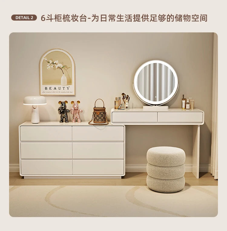 Makeup Vanity Dressing Table with Stool and Mirror – Modern Nordic Bedroom Dresser with Storage Drawers