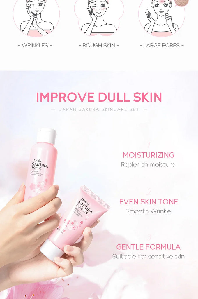 LAIKOU Sakura 5 Piece Skin Care Set Moisturizing Brightening Fine Line Reducing Facial Kit