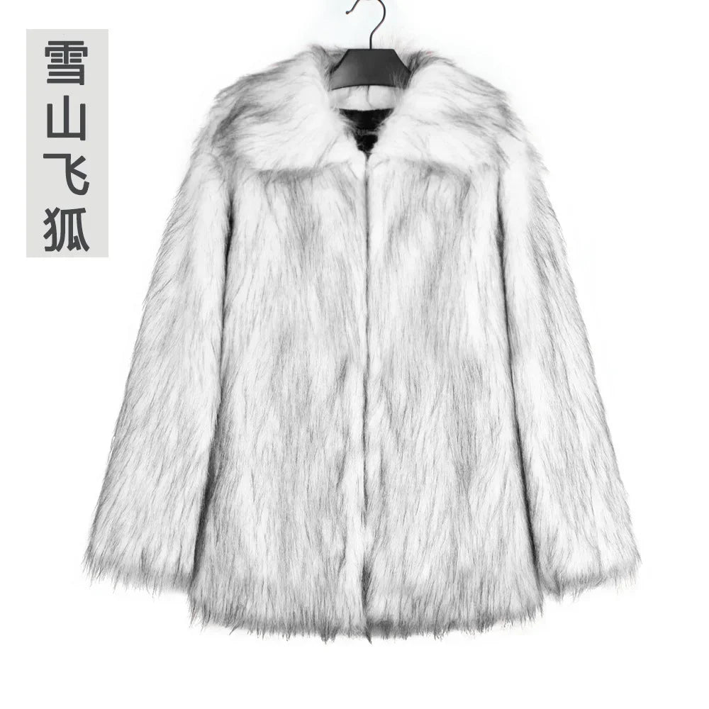 Men’s Faux Fox Fur Jacket Coat – Thick Shaggy Winter Outerwear