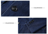 Men’s Solid Denim Jacket – Vintage Casual Slim Fit Cotton Blazer thumbnail 9