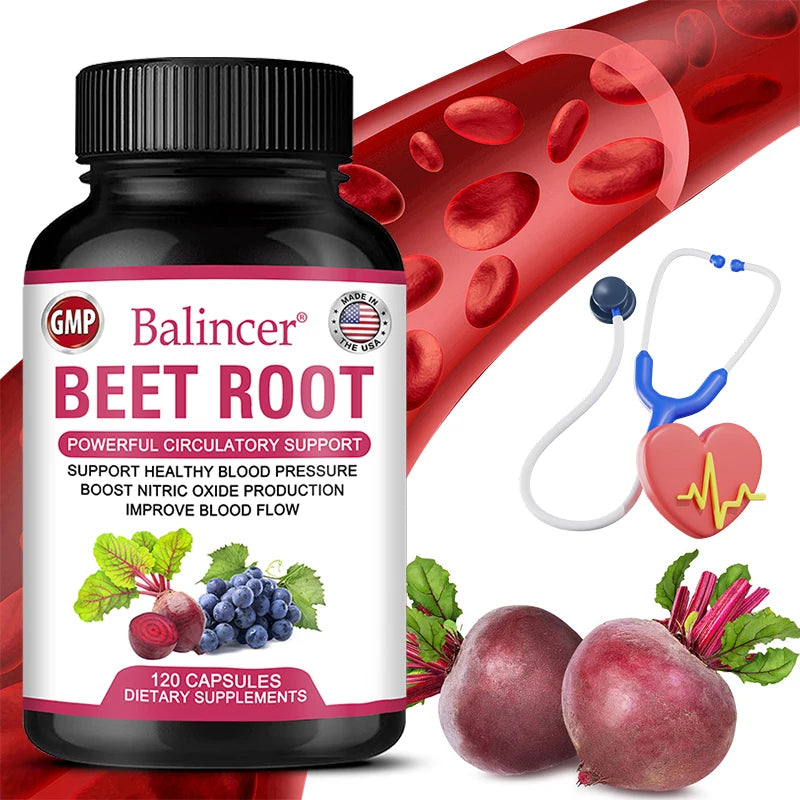 Organic Beetroot Capsules with Black Pepper Extract – Nitric Oxide Support, Blood Circulation & Energy Boost – 30/60/120 Capsules
