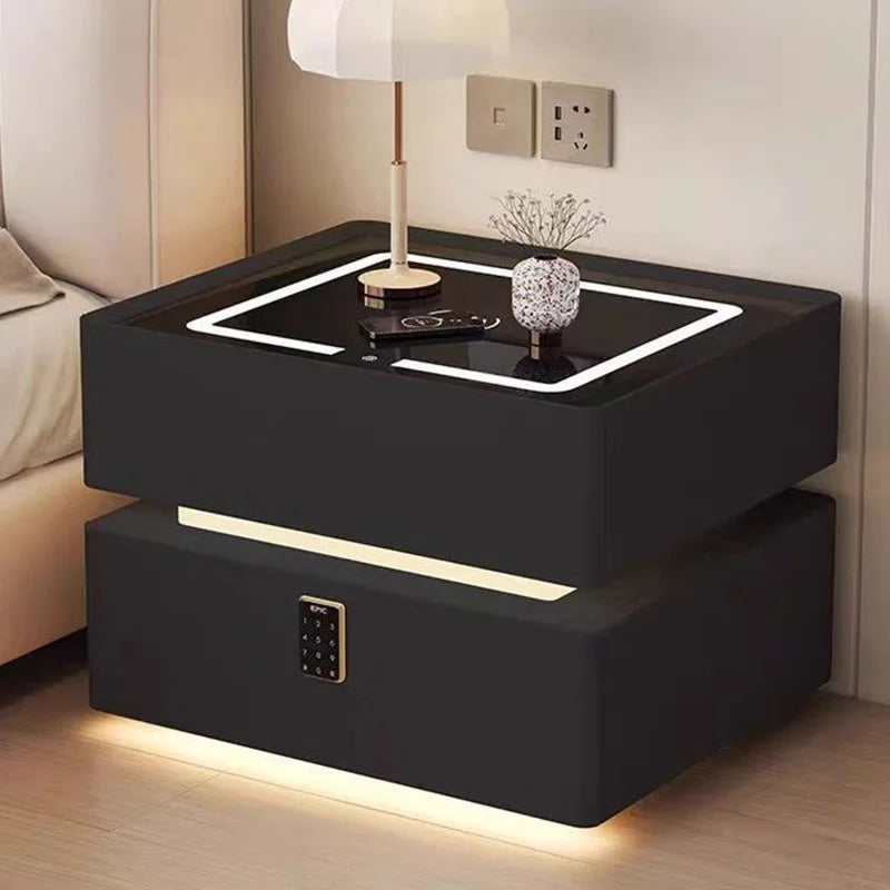 Modern Smart Suspension Bedside Table with Wireless Charging – Minimalist Solid Wood Nightstand