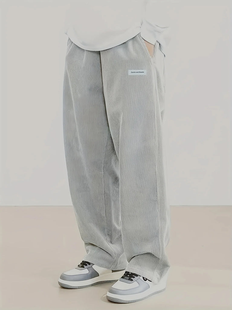 Men’s Corduroy Casual Pants Loose Fit Straight Leg with Elastic Waist and Drawstring