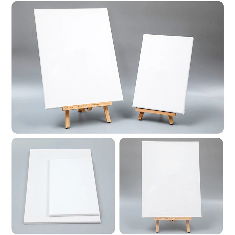 5pcs White Blank Square Artist Canvas Wooden Frame Cotton Boards for Oil, Acrylic & Watercolor Painting