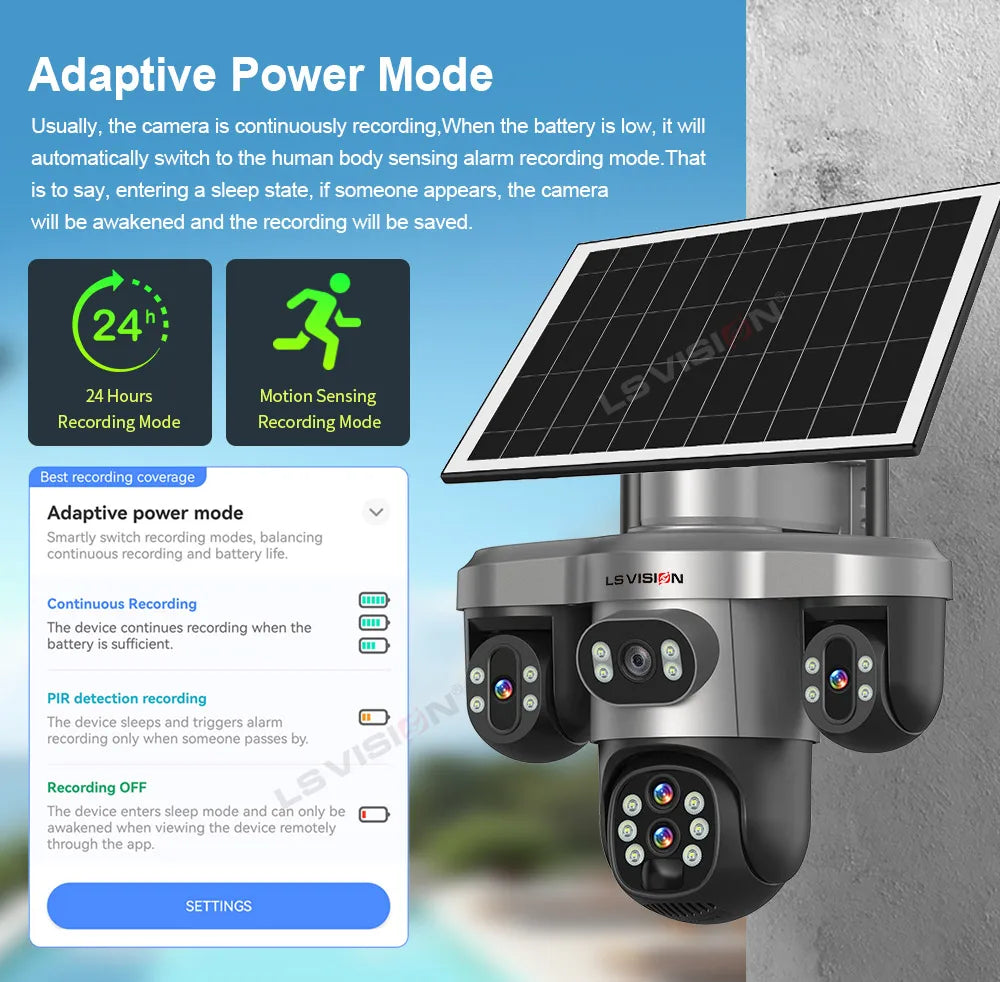 LS VISION 20MP 4-Lens Three Screen 4G/WiFi Solar Security Camera with 10X Optical Zoom and Auto Tracking