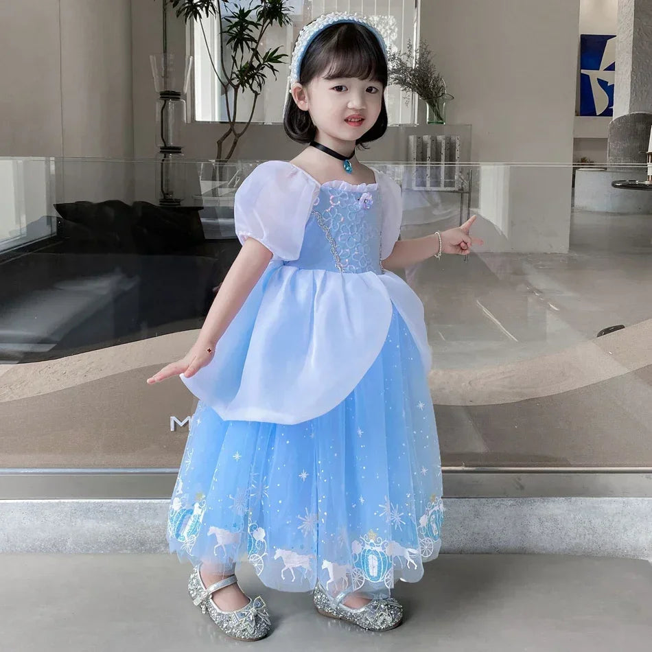 Cinderella Princess Cosplay Dress for Girls – Ball Gown Sequin Tutu Puff Mesh Summer Dress for Birthday & Carnival