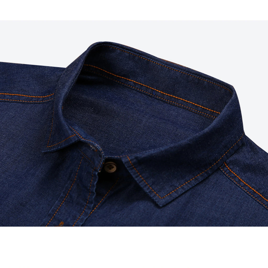 Men’s Autumn Cotton-Blend Denim Shirt – Casual Long Sleeve Button-Up with Single Pocket