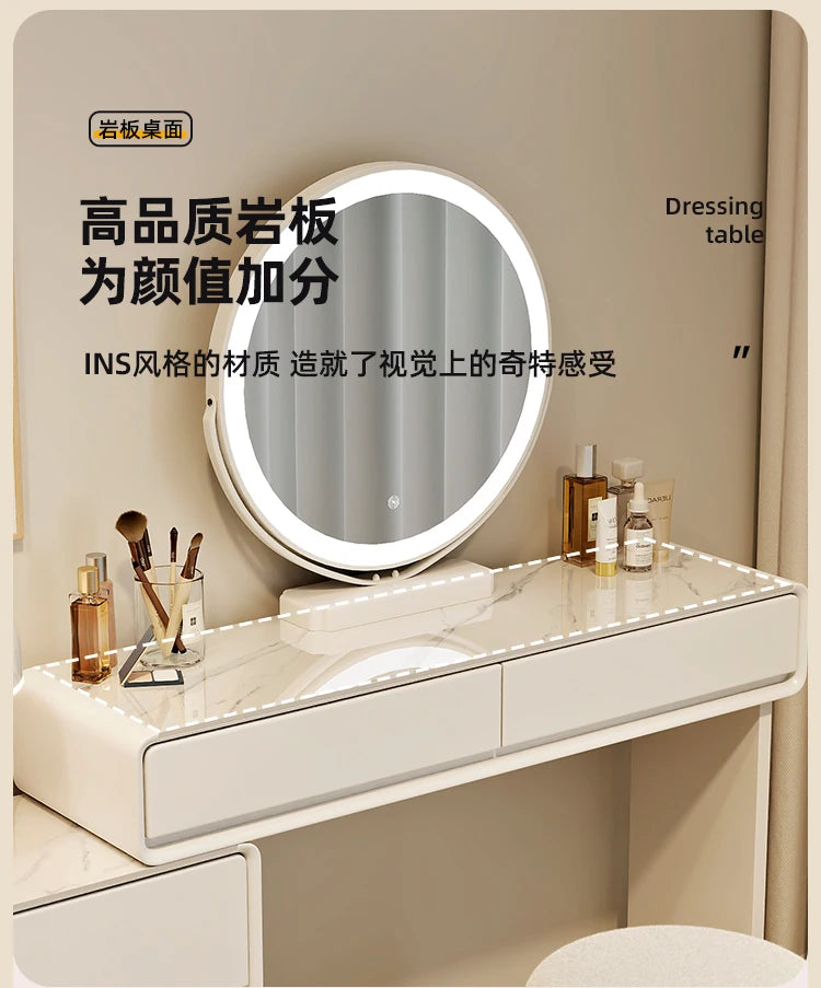 Makeup Vanity Dressing Table with Stool and Mirror – Modern Nordic Bedroom Dresser with Storage Drawers