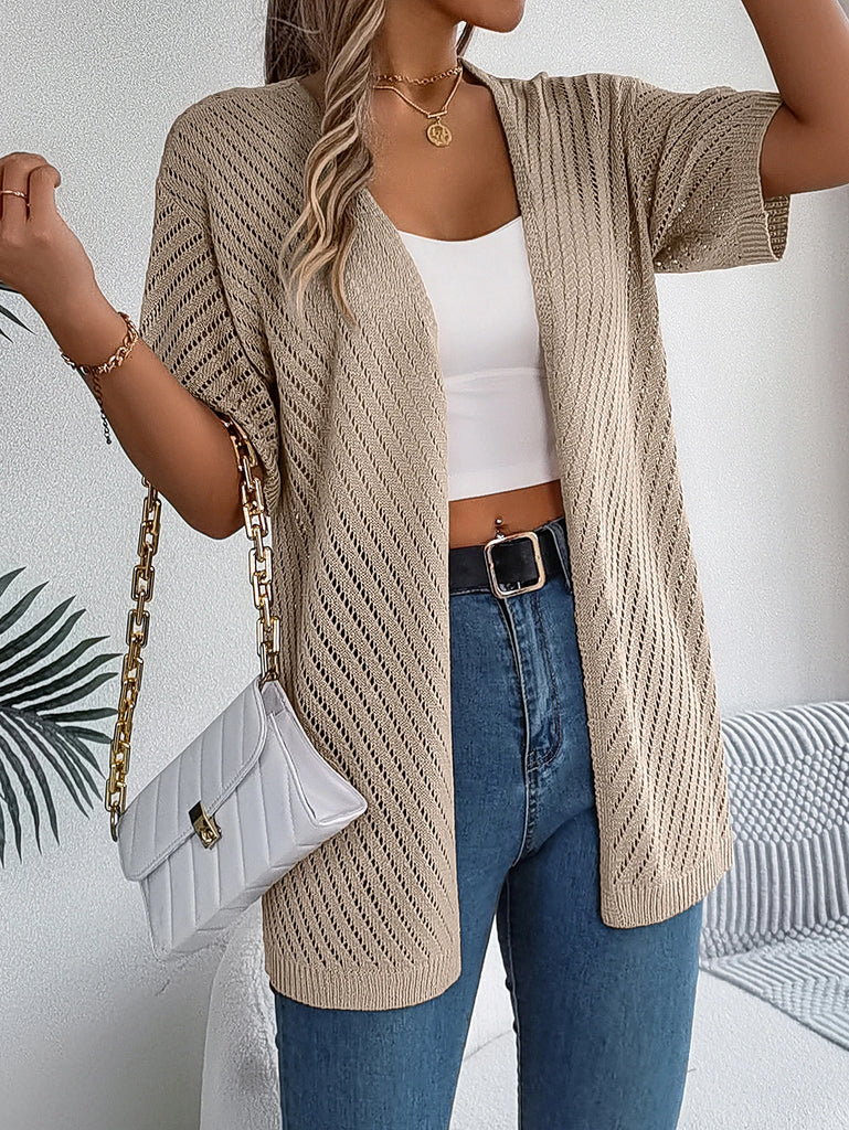 Casual Hollow Out Knitted Short Sleeve Cardigan for Women