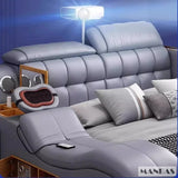 MANBAS Luxury King Size Genuine Leather Smart Bed with Massage, Storage, USB & Projector thumbnail 4
