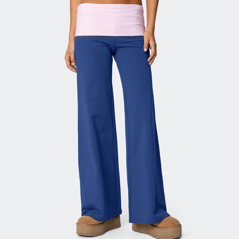 Casual Wide Leg Sweatpants for Women – Fold Over Low Rise Flare Yoga & Lounge Pants
