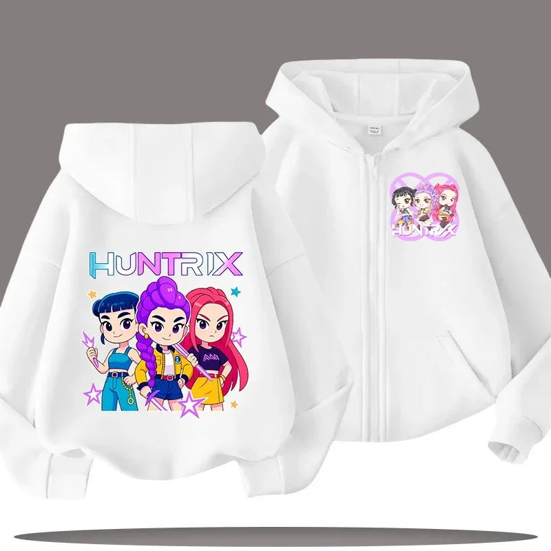 Zip Up Sweatshirt Huntrix Kpop Demon Hunters Kids Hoodie – Cartoon Casual Top for Boys & Girls
