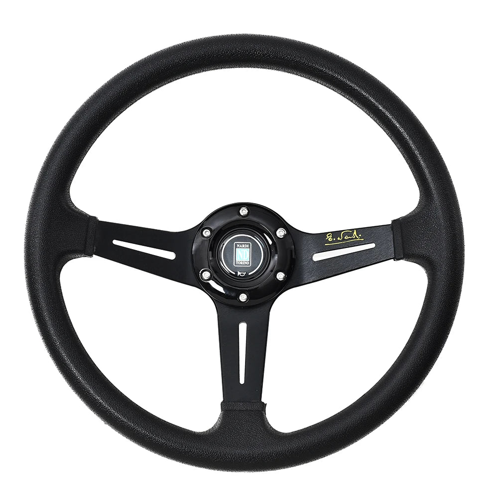 Universal 14 Inch Racing Steering Wheel Deep Dish PU Leather Drift Steering Wheel with ND Logo – Black