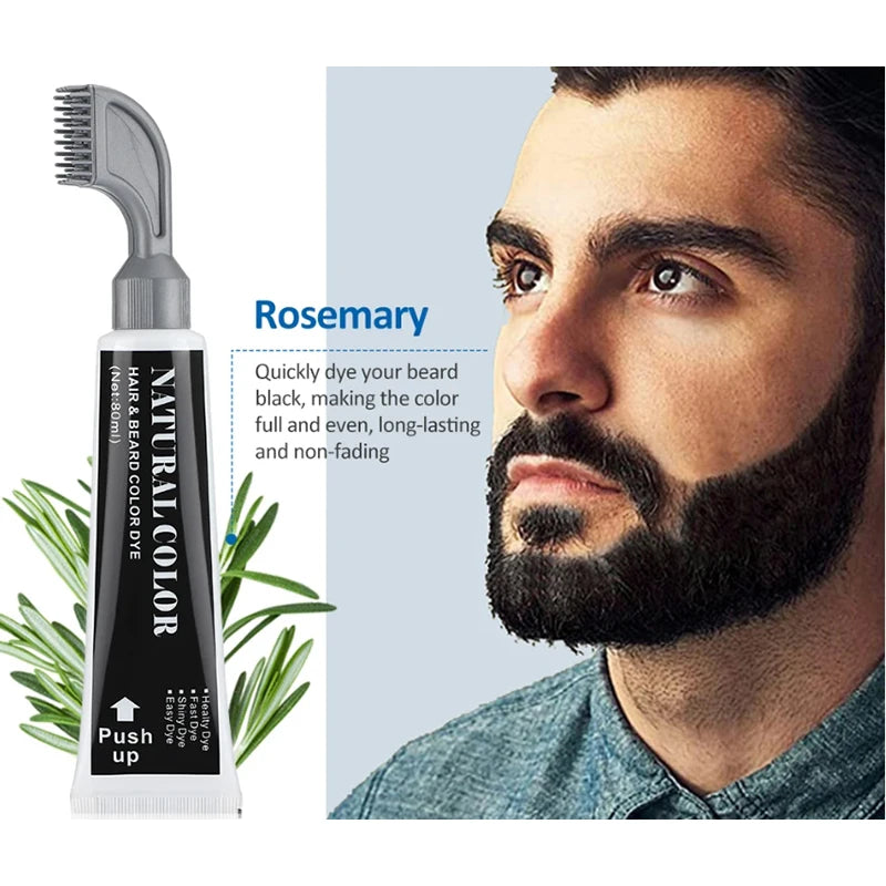 2 Minutes Black Beard Dye Cream with Comb 80ml – Natural Plant-Based Instant Beard & Hair Dye
