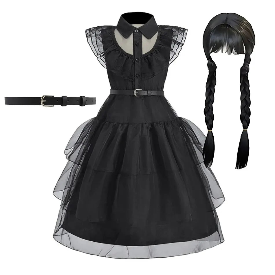Girls Black Princess Costume Dress – Kids Cosplay Party, Pageant & Halloween Outfit