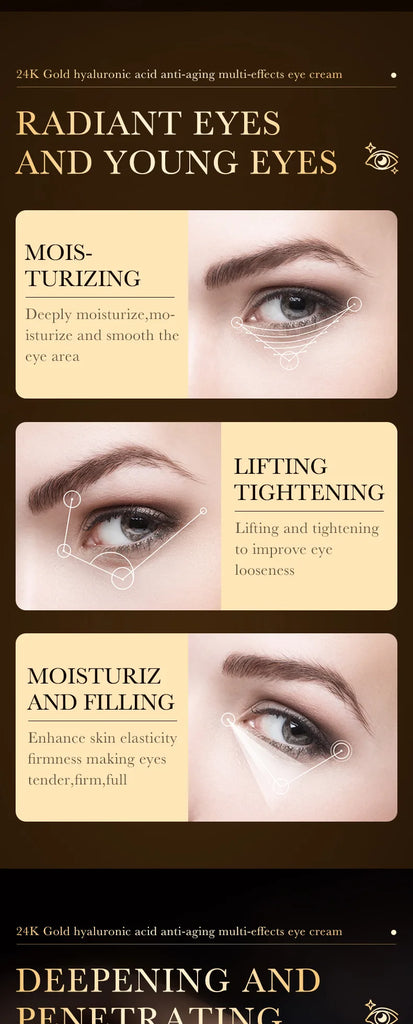 24K Gold Hyaluronic Acid Eye Cream – Anti Dark Circles, Puffiness & Firming Treatment 30ml