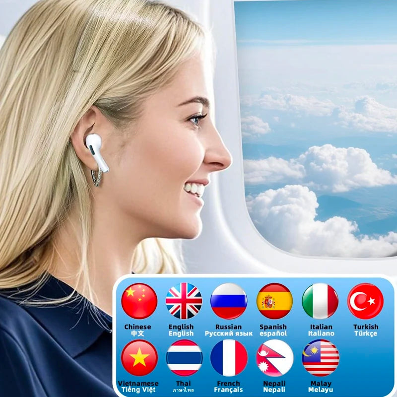 AI Language Translator Earbuds with Screen – 144 Languages | Real-Time Translation, Noise Cancelling, Waterproof Bluetooth Earphones