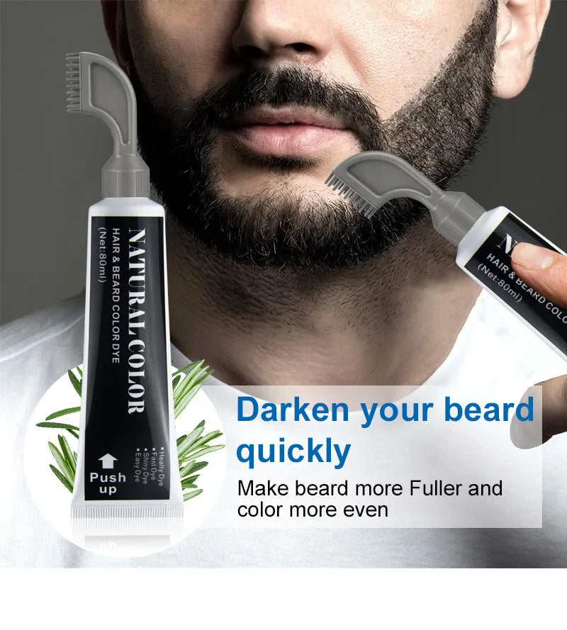 2 Minutes Black Beard Dye Cream with Comb 80ml – Natural Plant-Based Instant Beard & Hair Dye