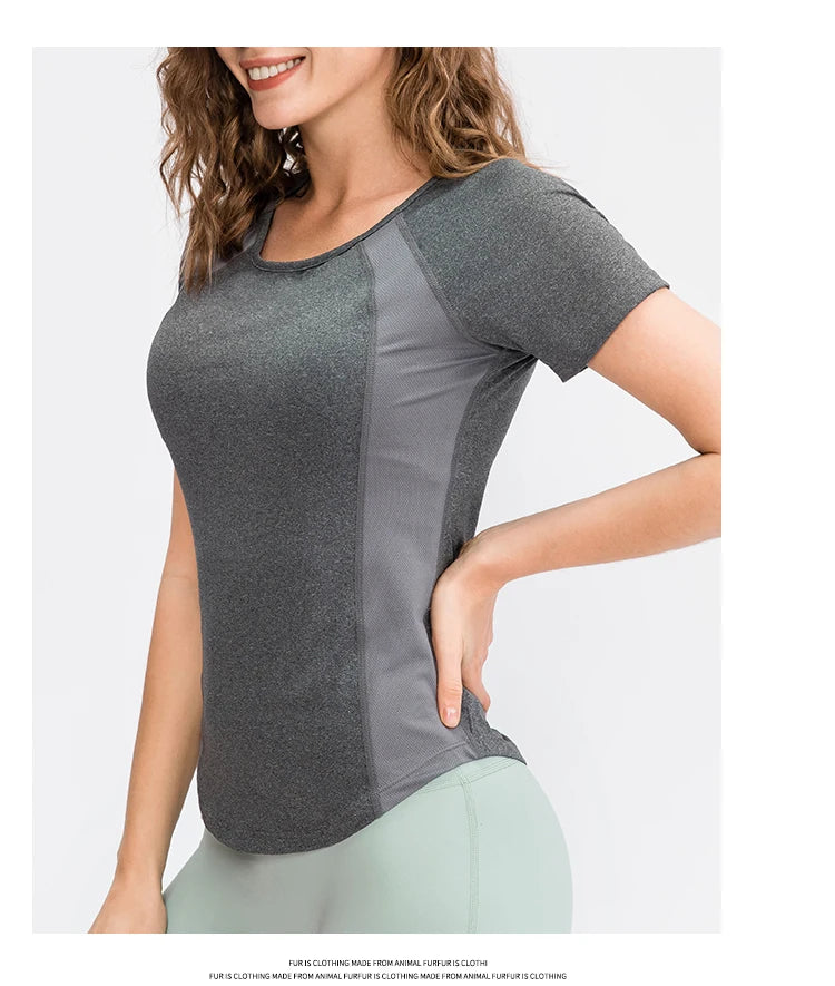Women’s Breathable Quick-Dry Yoga Top – Short Sleeve Fitness & Workout T-Shirt