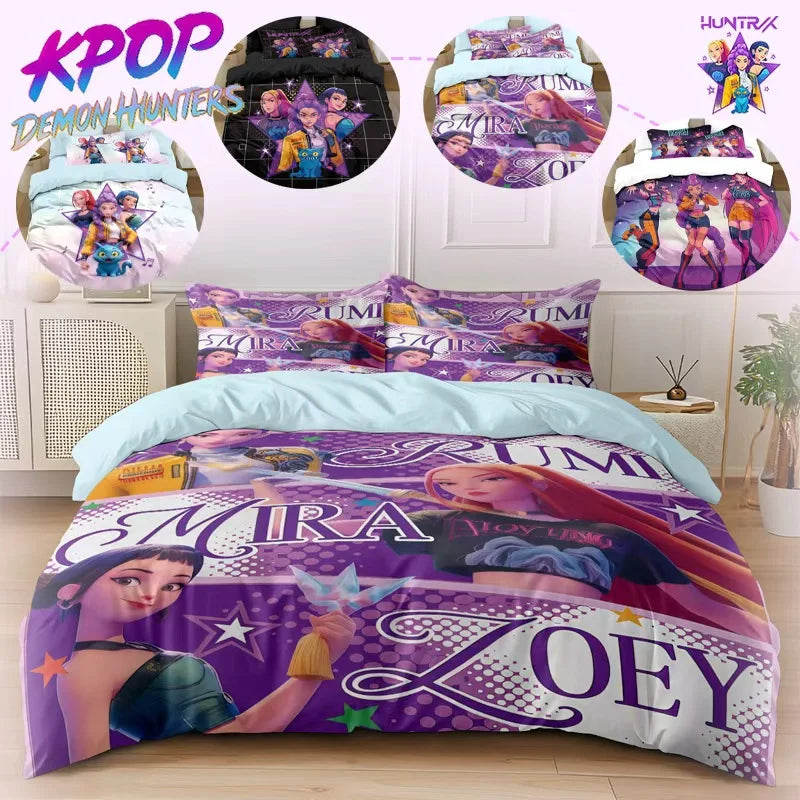 3pcs K-Pop Bedding Set Demon Hunters Colorful Print Polyester Duvet Cover with Pillowcases