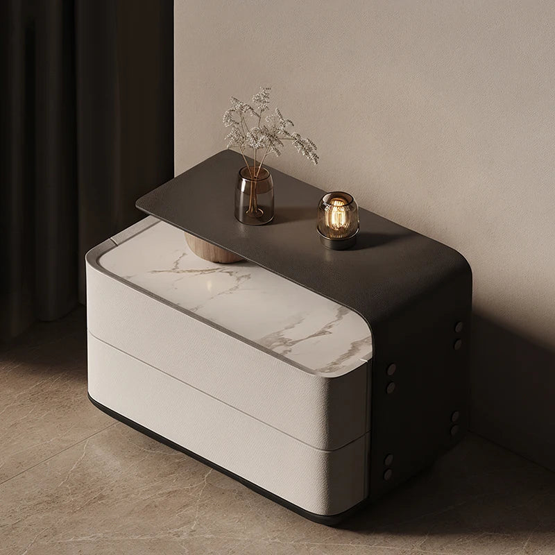 Nordic Minimalist Bedside Table with Storage Drawers – Modern Glamour Nightstand for Bedroom