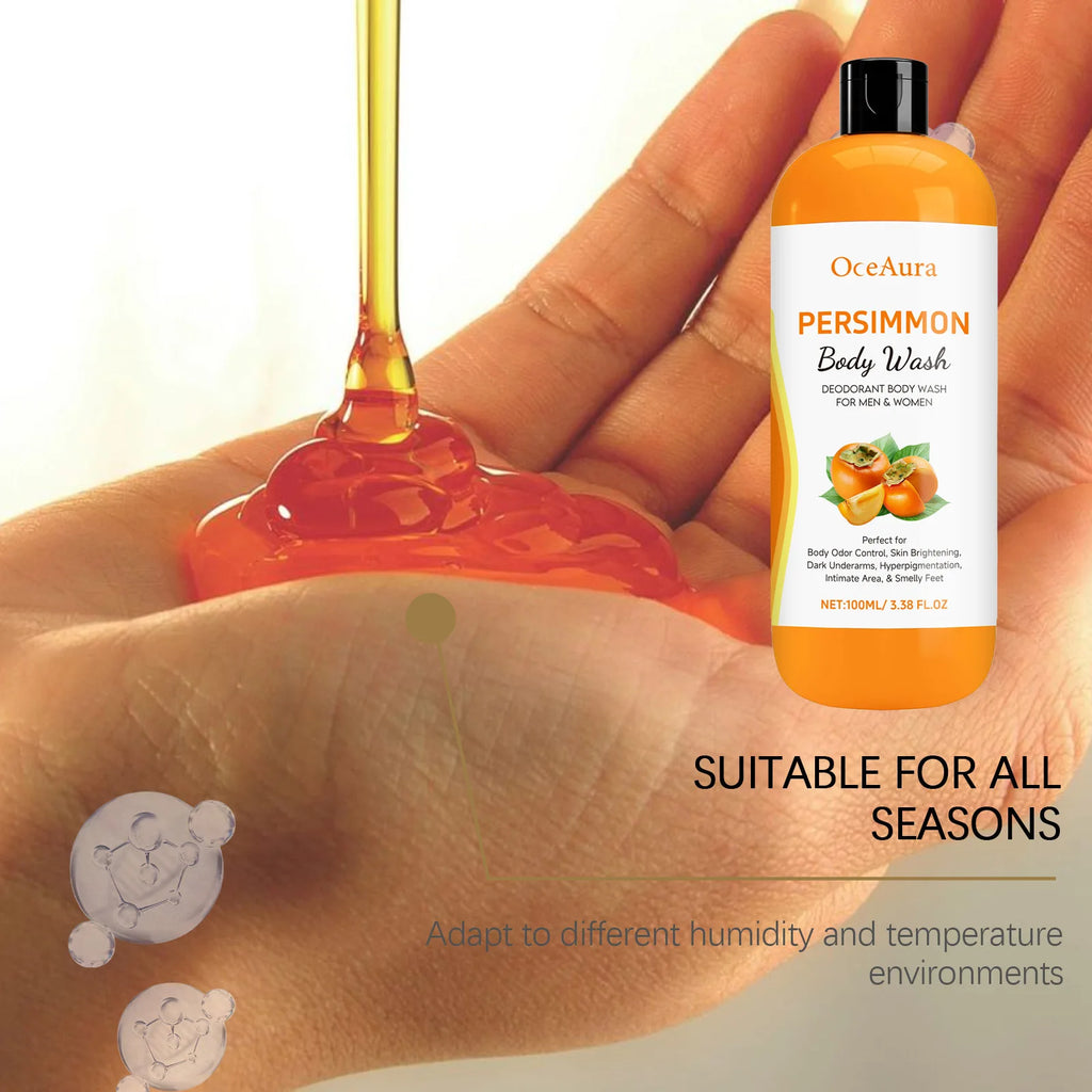OceAura Persimmon Body Wash 100ml – Deodorizing, Oil Control & Exfoliating Shower Gel