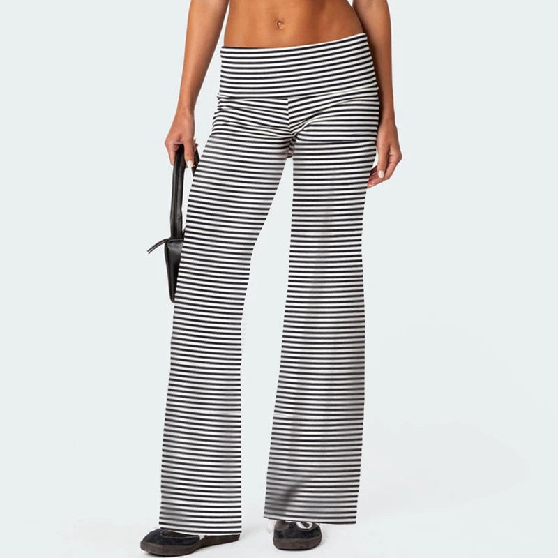 Casual Wide Leg Sweatpants for Women – Fold Over Low Rise Flare Yoga & Lounge Pants